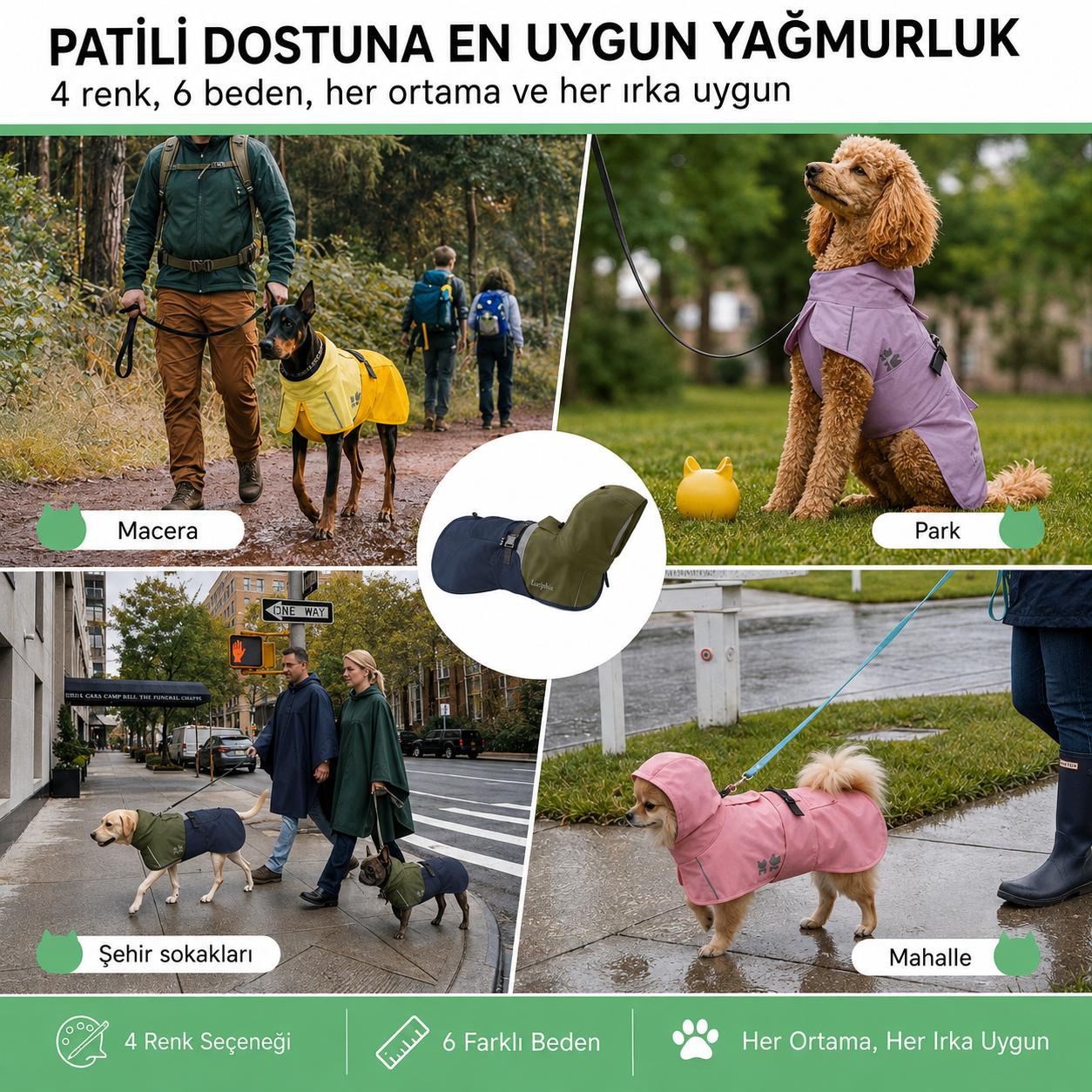 Ayarlanabilir Kapüşonlu Reflektif Köpek Yağmurluğu